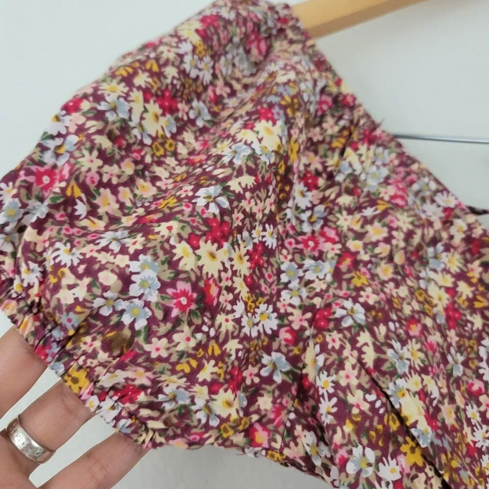 Sim & Sam Sz S Floral Daisy Short Puff Sleeve Crop Top Cotton Boho Cottagecore - Picture 3 of 10
